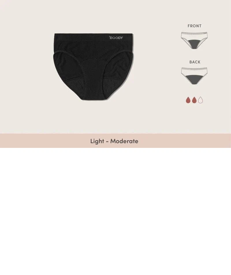 Boody Womens Period Classic Bikini Light - Moderate M Black
