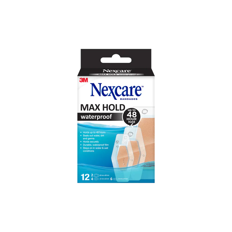 Nexcare Max Hold Waterproof Bandages Assorted 12pk