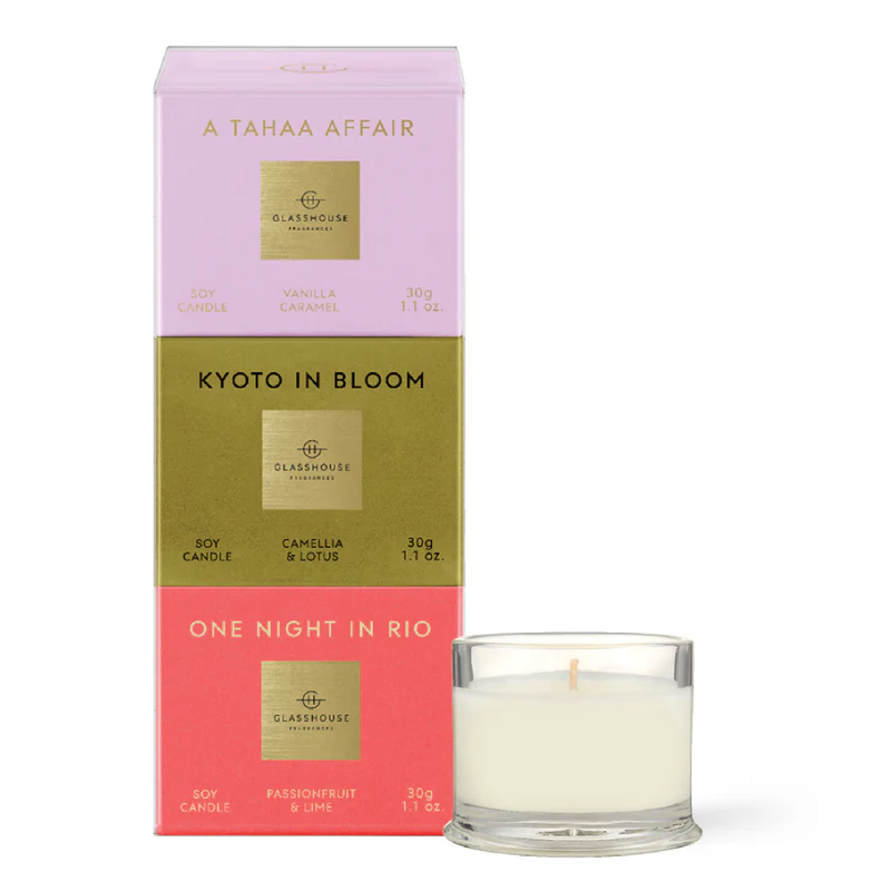 Glasshouse A Tahaa Affair Kyoto in Bloom One Night in Rio Candle Trio 3pcs