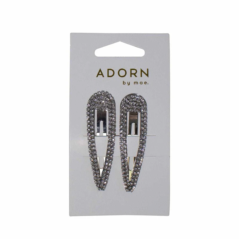 Adorn by Mae One Touch Clips Diamante Silver 2pk